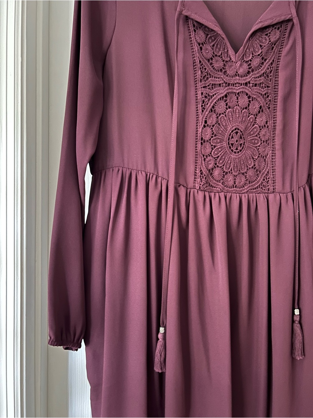 Daniel Rainn Plum Crochet-Front Mini Dress